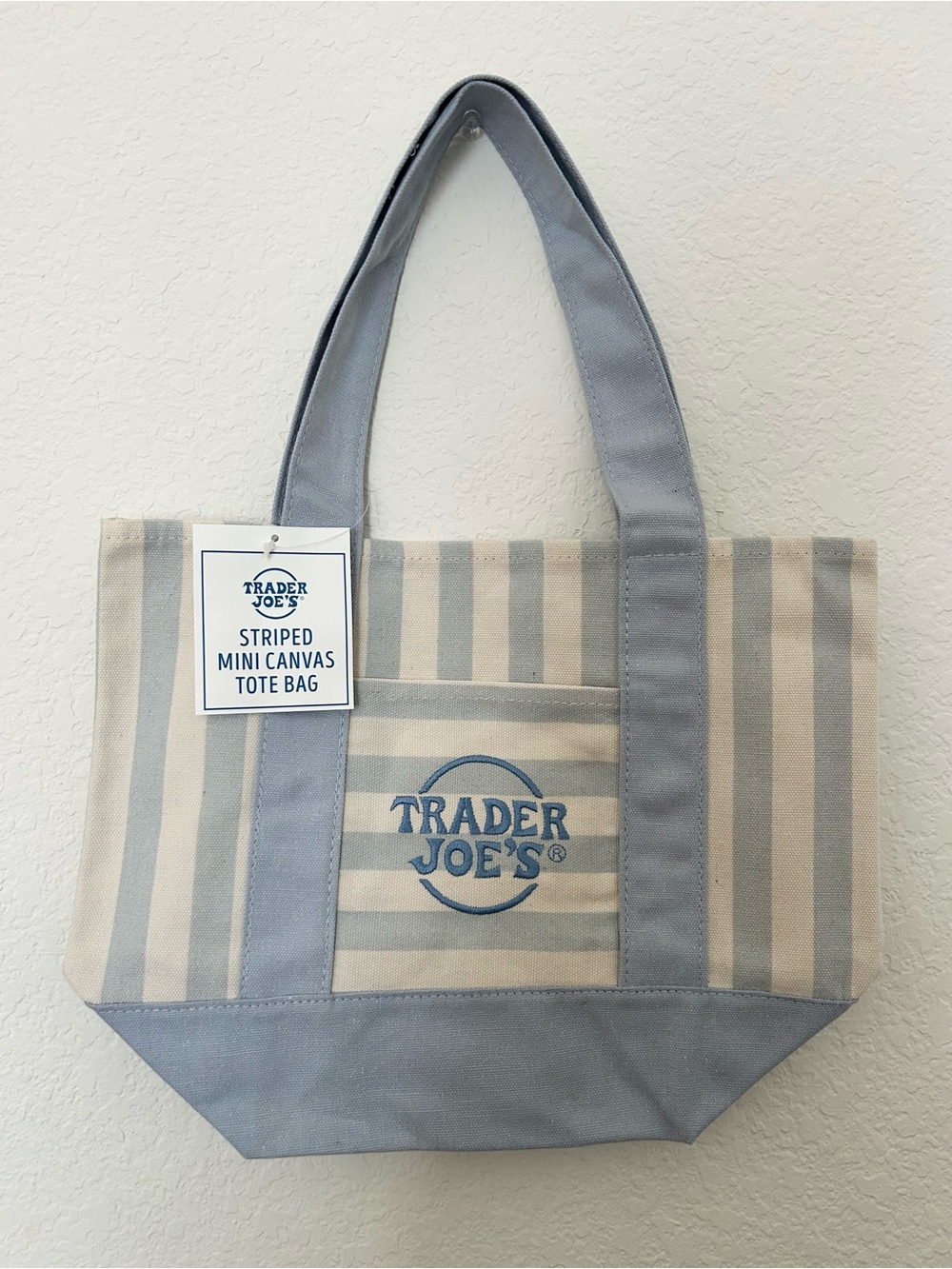 Trader Joe’s Striped Mini Canvas Tote Bag - Light Blue & Cream